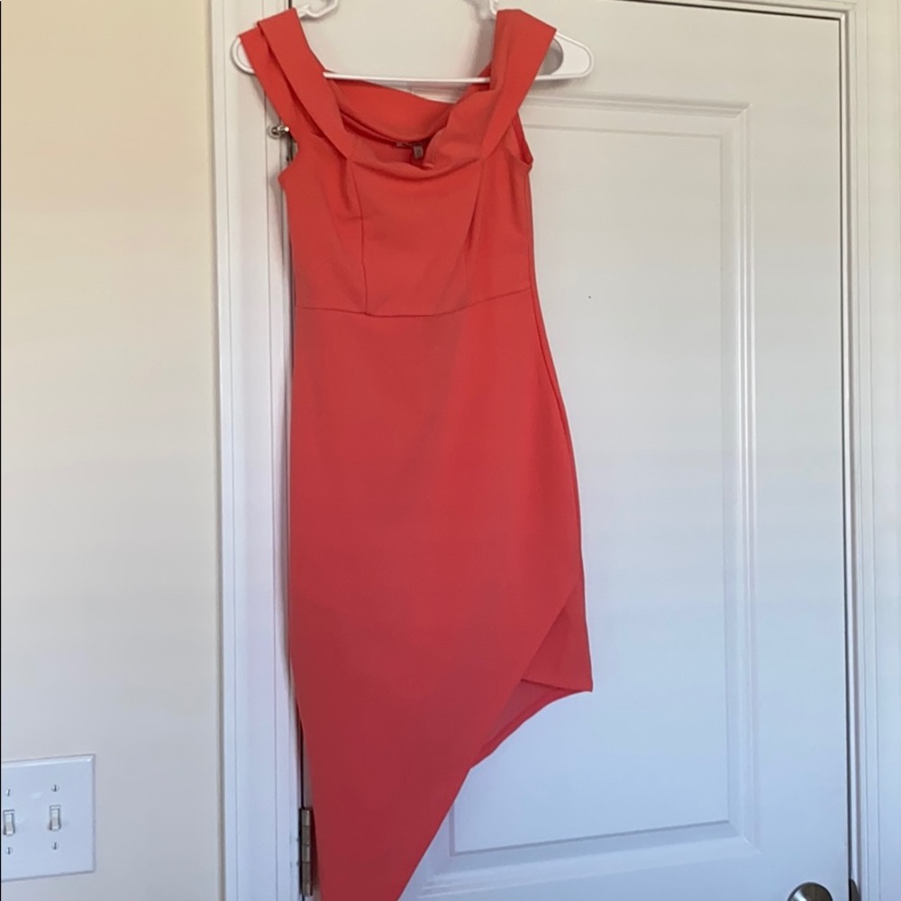 Salmon off the shoulder midi dress